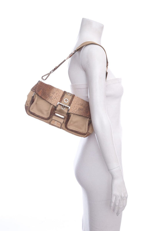 Prada Beige Nylon Python Shoulder Handbag