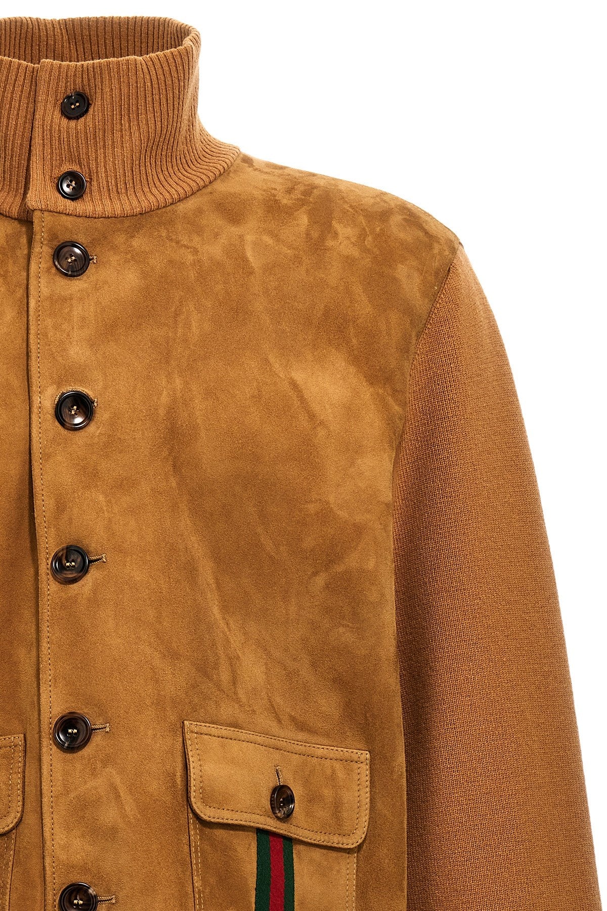 Gucci Men Suede Bomber Jacket With Web Details