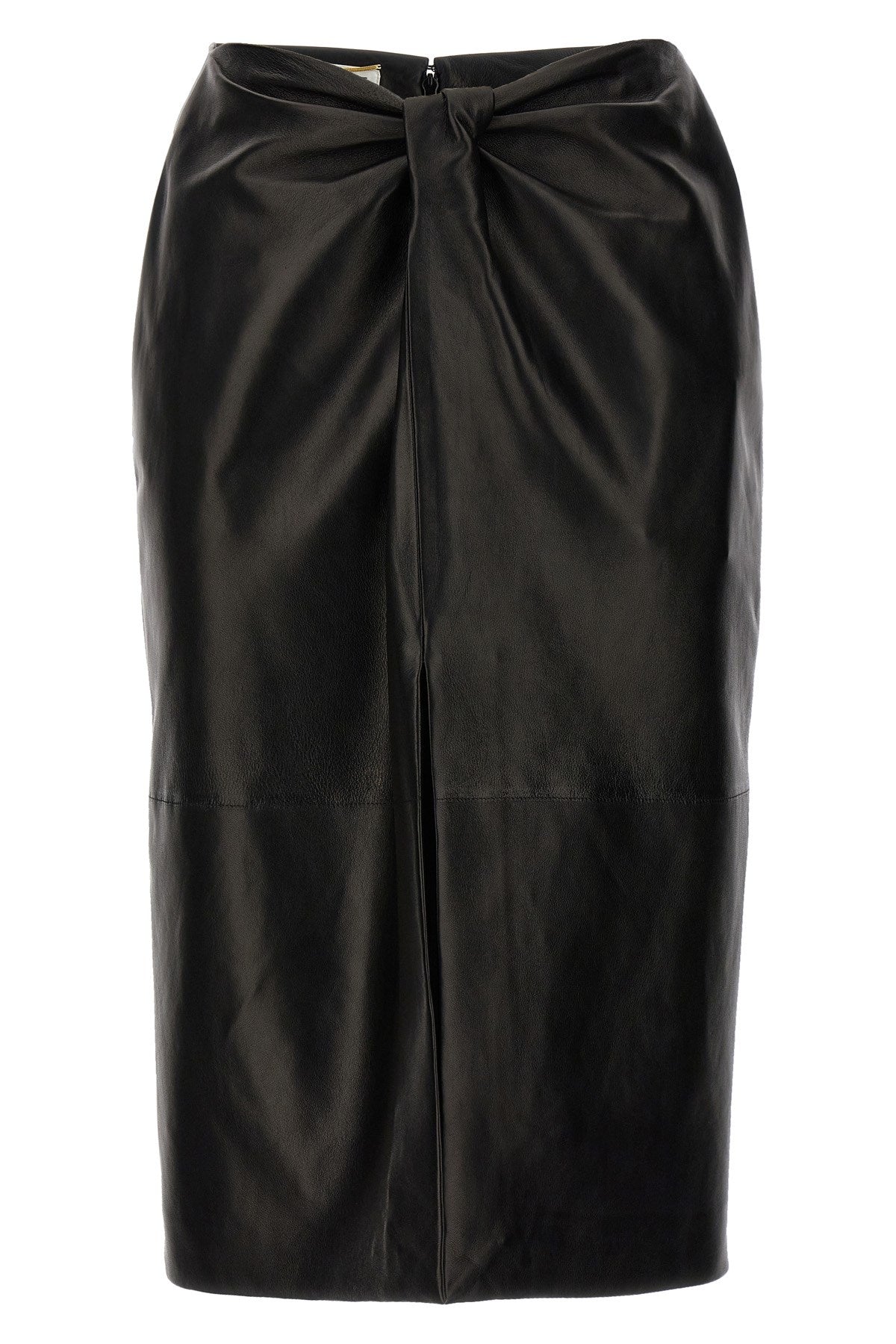 Saint Laurent Women Ruched Detail Leather Skirt