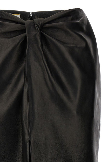 Saint Laurent Women Ruched Detail Leather Skirt