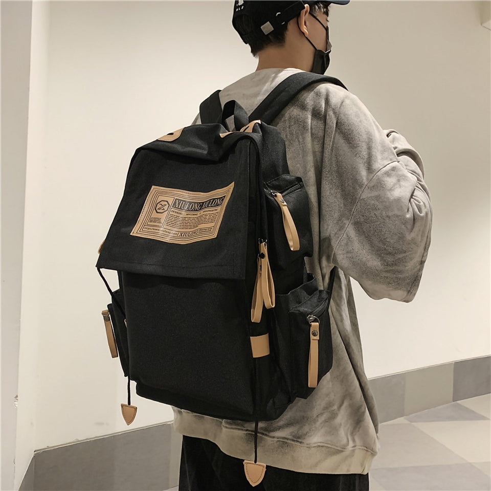 Gothslove High Capacity Black Backpacks For Men Travel Backpack Waterproof Oxford Women Backpack Schoolbag Casual Bookbag
