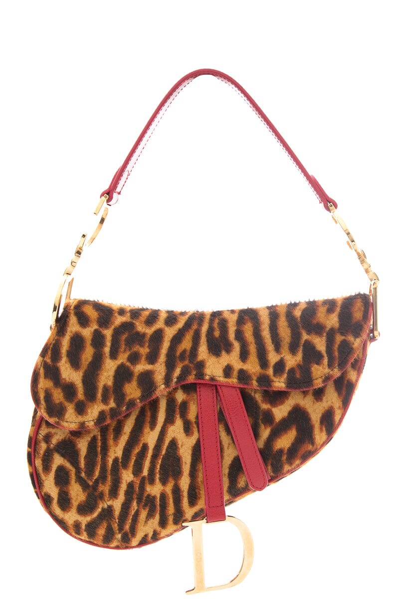 Christian Dior 1990s-2000s Cheetah Print Pony Hair Saddle Bag