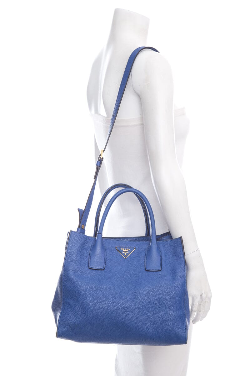 Prada Vitello Donna Cobalt Blue Grained Leather Tote