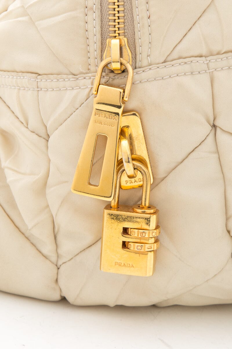 Prada Cream Quilted Puff Nylon Handbag