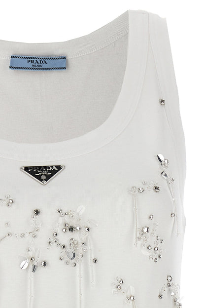 Prada Women Logo Crystal Beaded Top