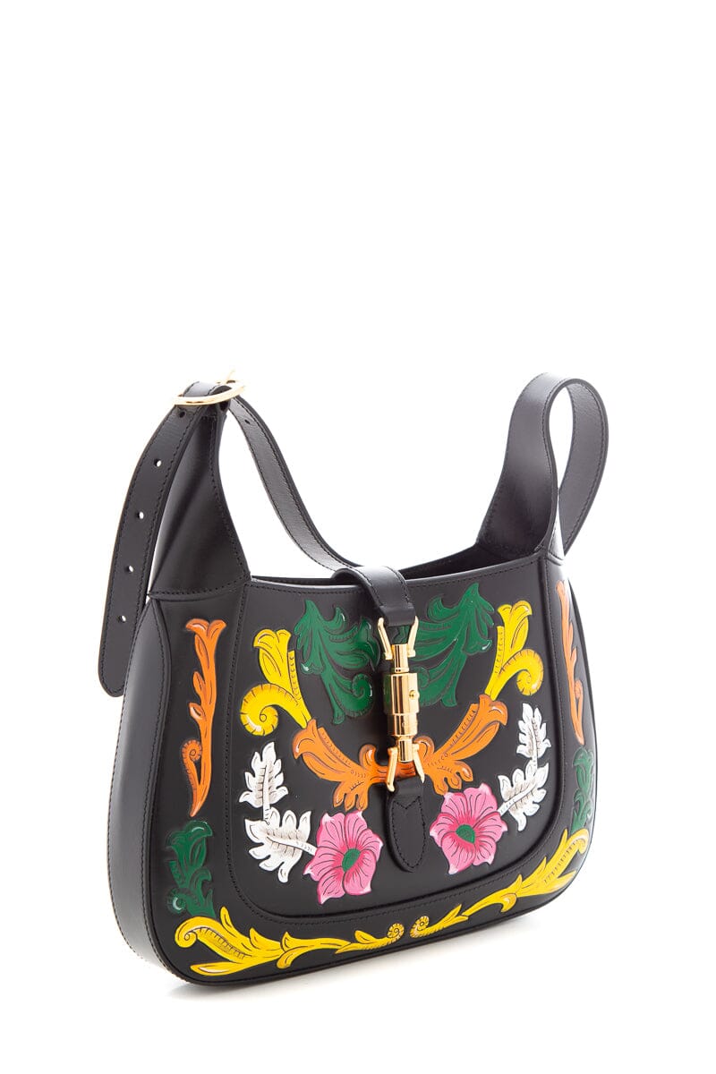 Gucci Black Multi Color Floral Jackie Handbag