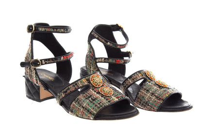 Chanel Multicolor Tweed Sandals SZ 37