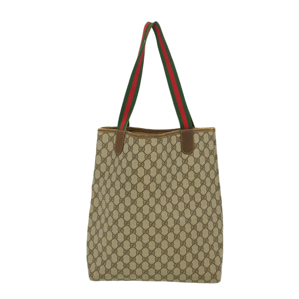 GUCCI Web Sherry Line GG Canvas Tote Bag Beige Red Green  fm1307