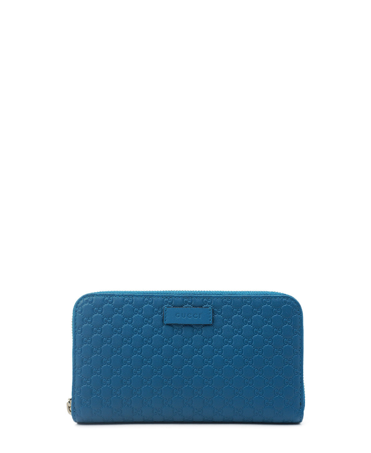 Micro GG Guccissima Zip Around Leather Wallet Blue