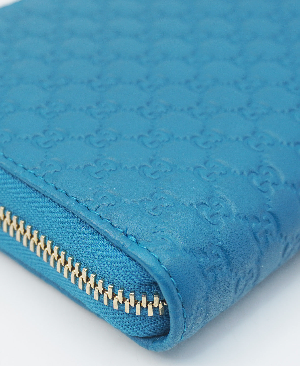 Micro GG Guccissima Zip Around Leather Wallet Blue