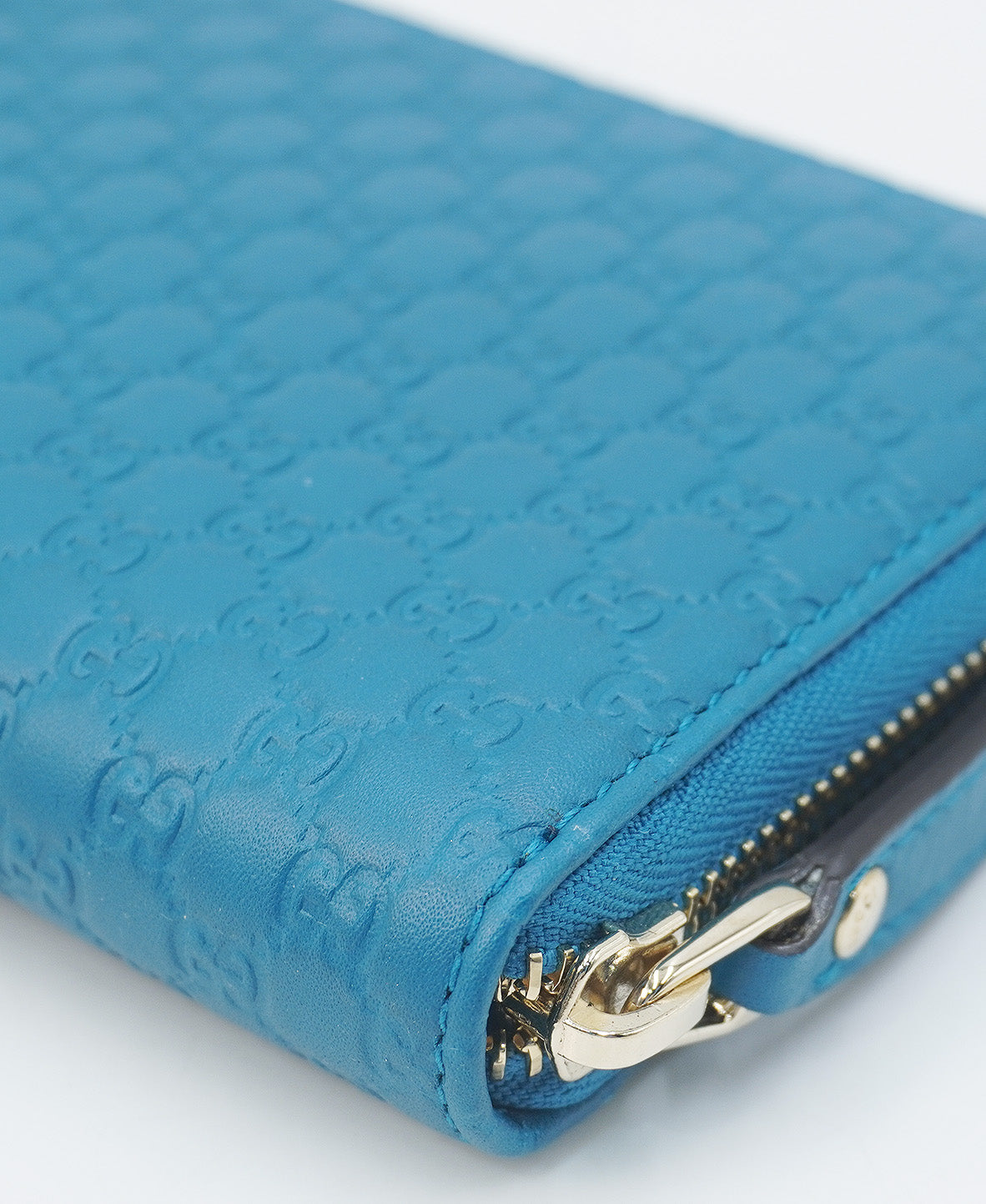 Micro GG Guccissima Zip Around Leather Wallet Blue