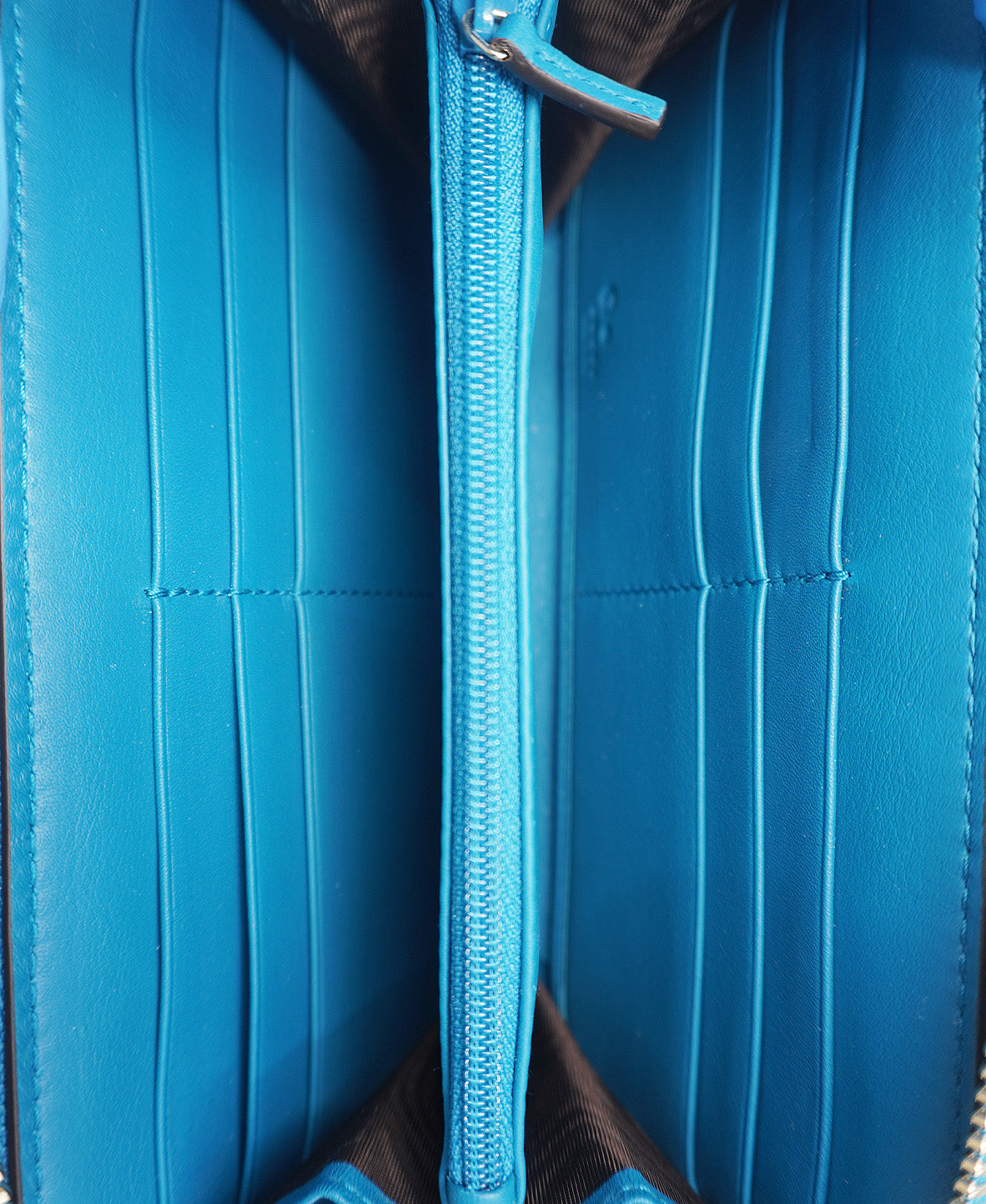 Micro GG Guccissima Zip Around Leather Wallet Blue