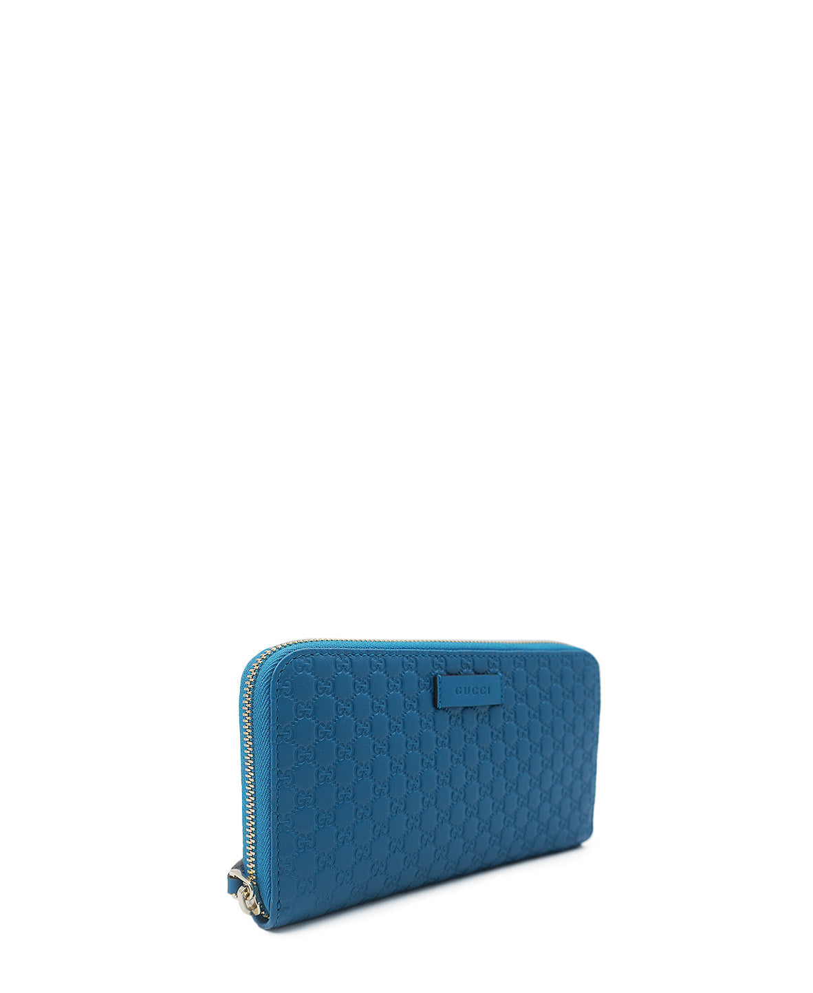 Micro GG Guccissima Zip Around Leather Wallet Blue