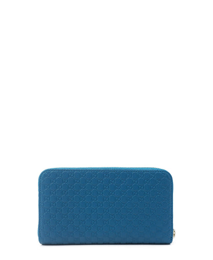 Micro GG Guccissima Zip Around Leather Wallet Blue