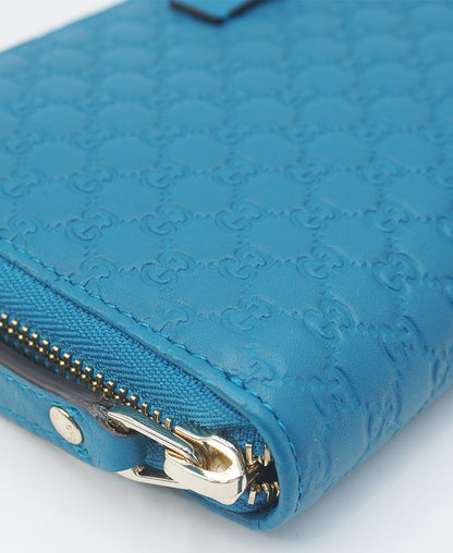 Micro GG Guccissima Zip Around Leather Wallet Blue