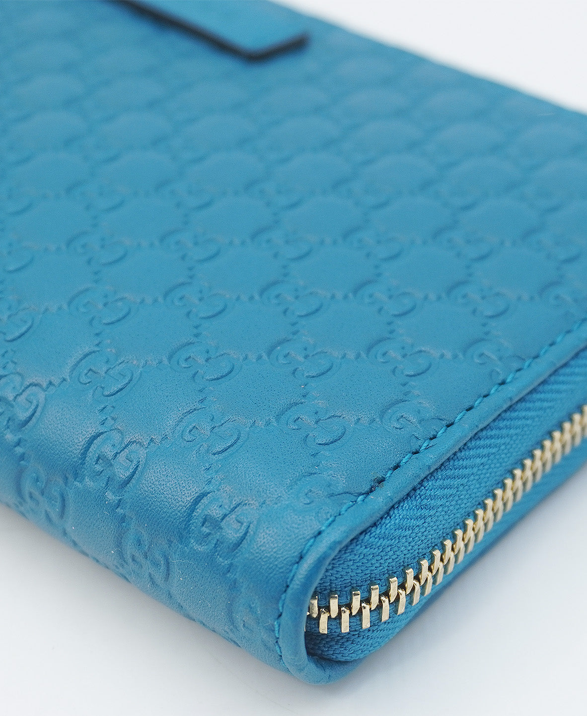 Micro GG Guccissima Zip Around Leather Wallet Blue