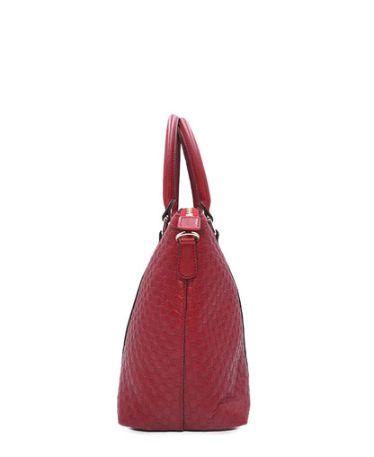 Microguccissima Leather Dome Margaux Satchel Tote Red