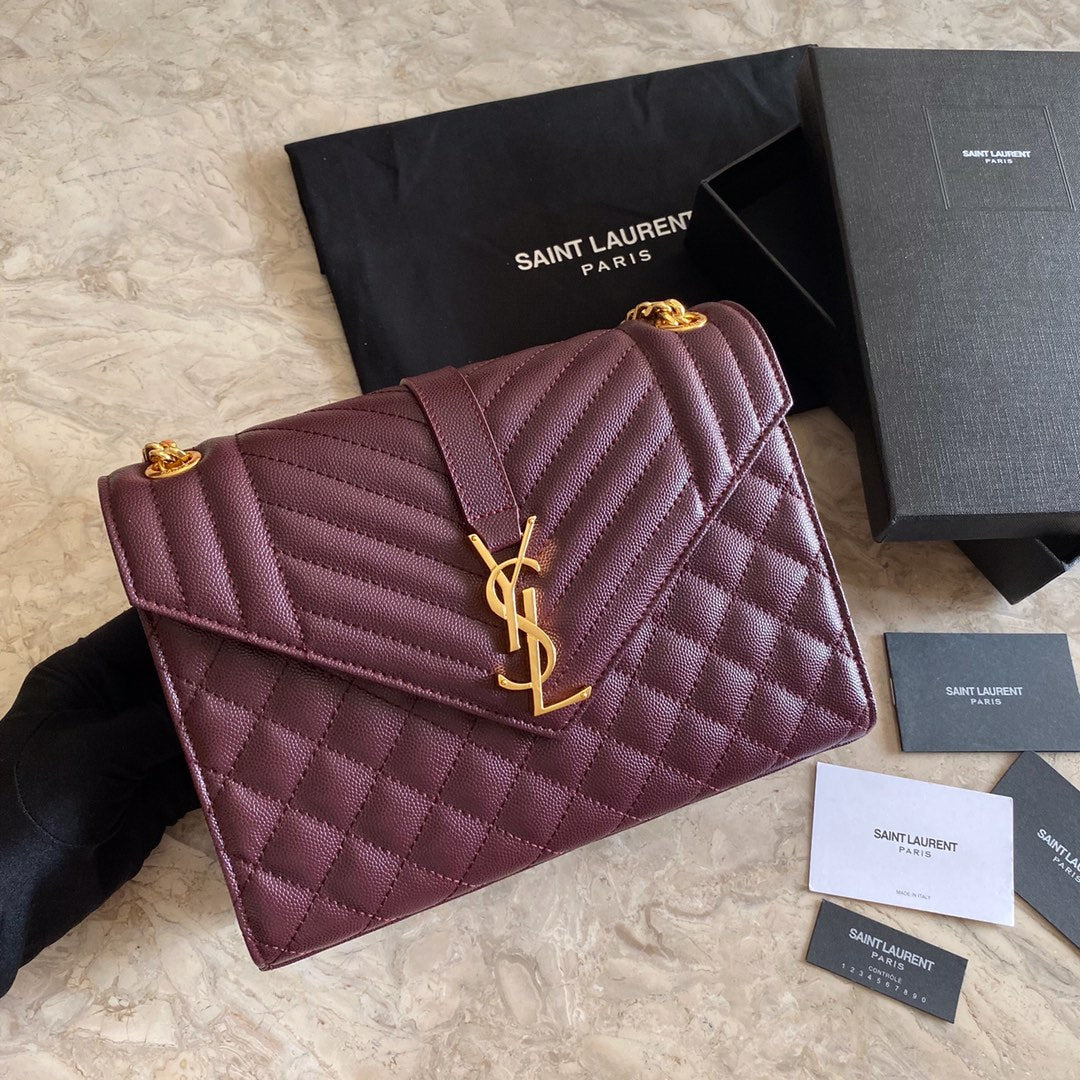 YSL  Envelope Medium Bag In Mix Matelasse Grain  De Poudre Embossed Leather