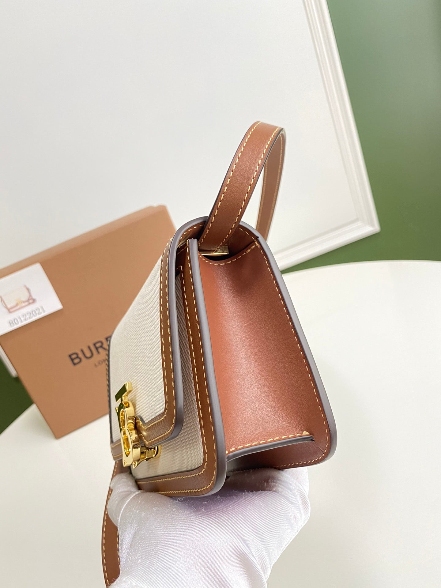 Burberry Small Two Tone  Canvas Leather TB Bag