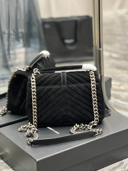 YSL College Medium Chain Bag In Light Suede With Fringes