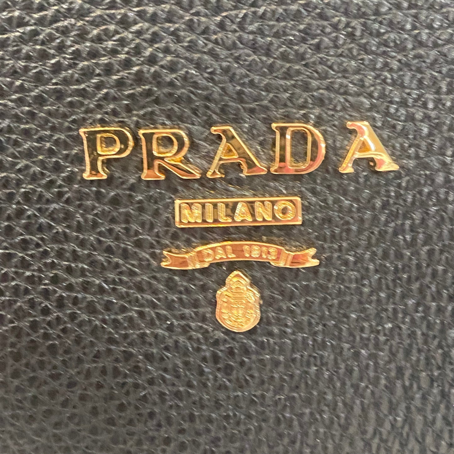 PRADA Black Vitello Daino Satchel Rame