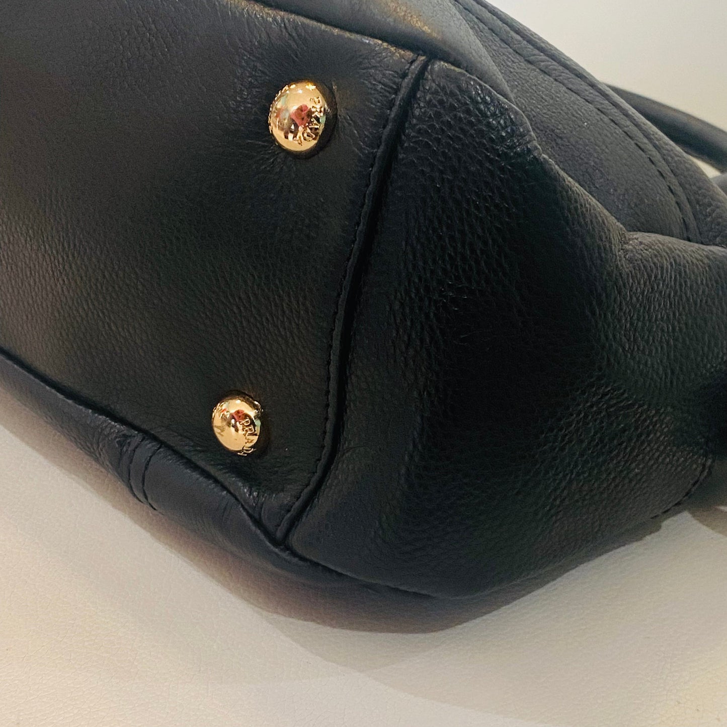 PRADA Black Vitello Daino Satchel Rame