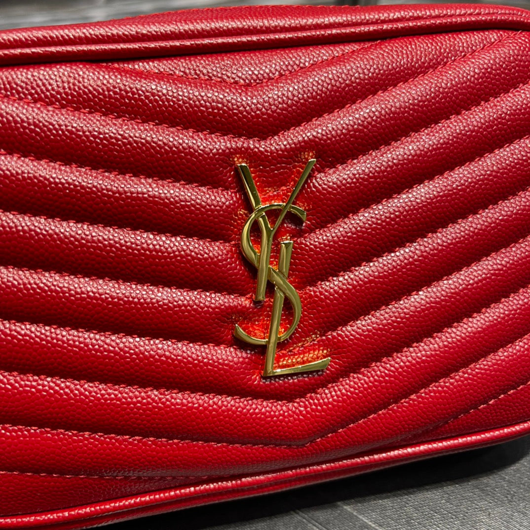 YSL Lou Mini Bag In Quilted  Grain  De Poudre Embossed Leather