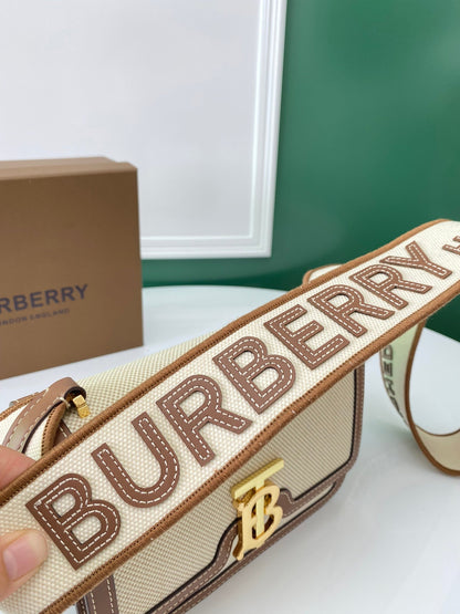 Burberry Small Votton Canvas Leather TB Bag