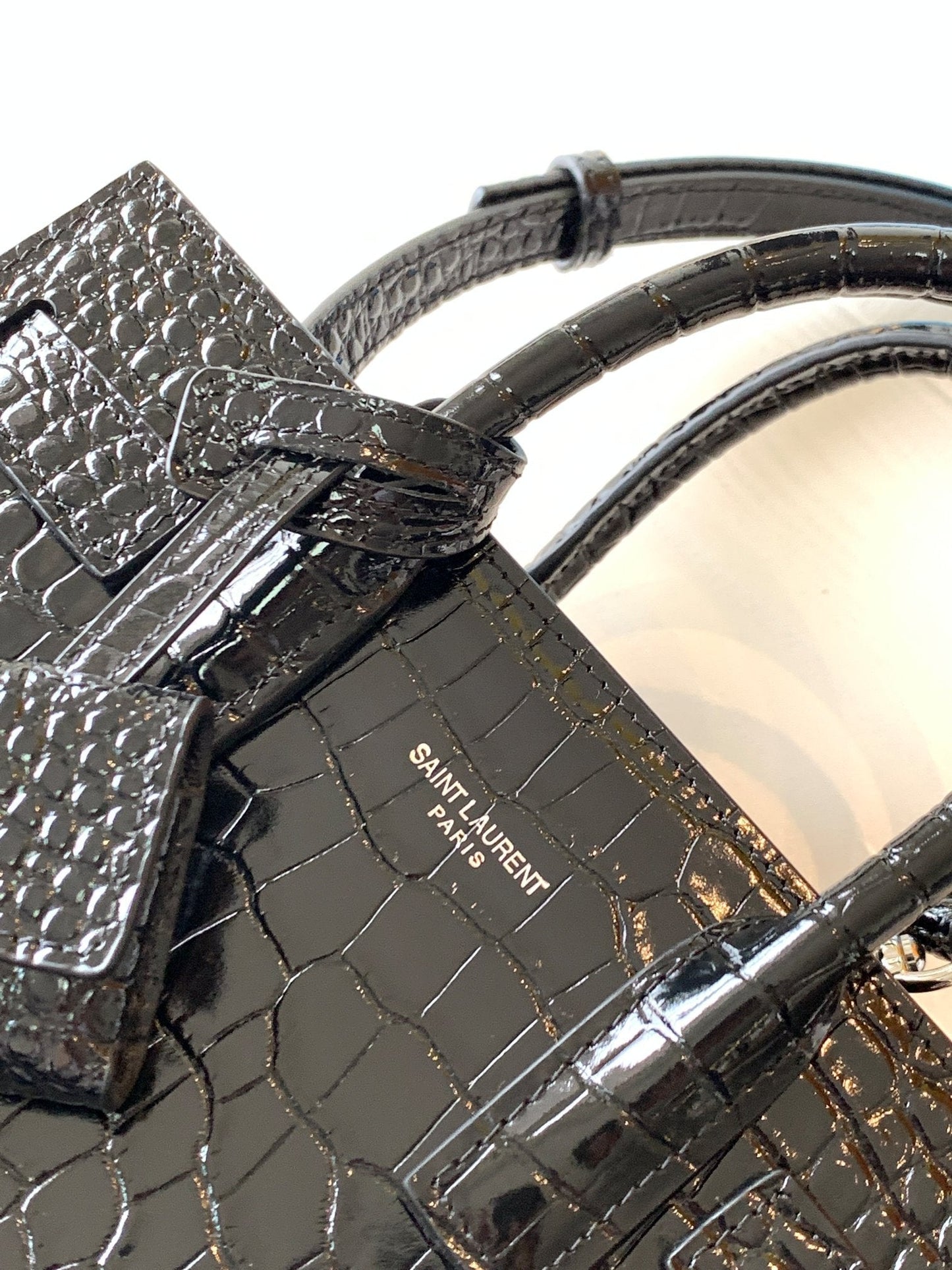 YSL Classic Sac De Jour Nano  In Crocodile Shiny Embossed Leather