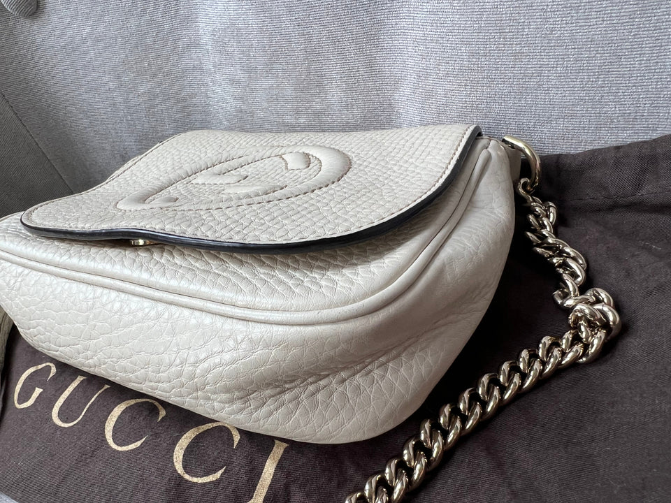 Gucci White Mini Soho Chain Crossbody Flap Bag