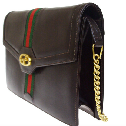 GUCCI VINTAGE GG WEB LEATHER CHAIN BAG