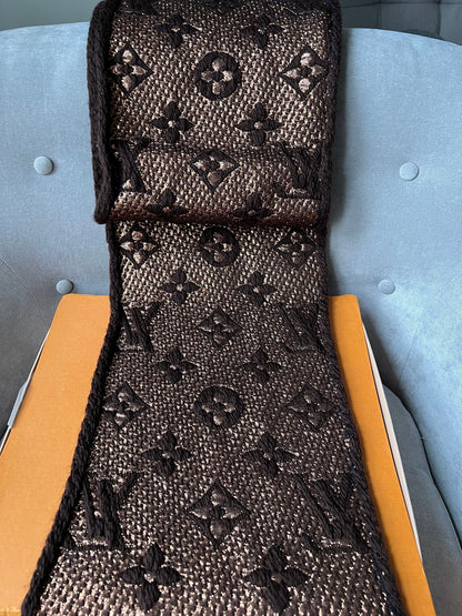 Louis Vuitton Logomania Scarf in Brown and Gold (RRP £335)