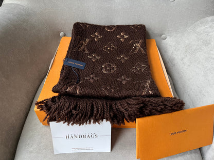 Louis Vuitton Logomania Scarf in Brown and Gold (RRP £335)