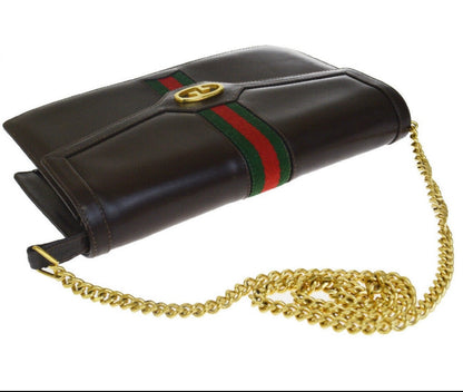 GUCCI VINTAGE GG WEB LEATHER CHAIN BAG