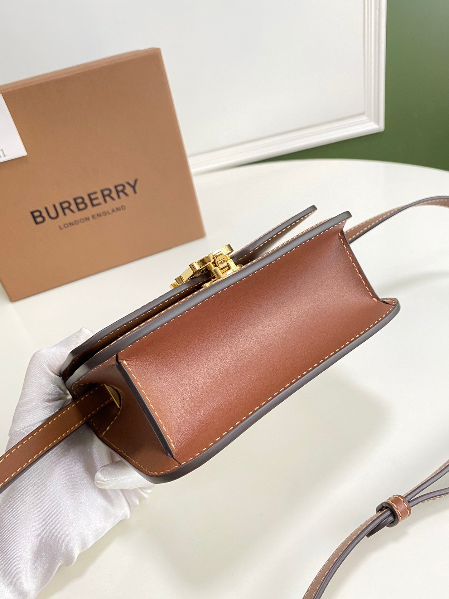 Burberry Small Two Tone  Canvas Leather TB Bag