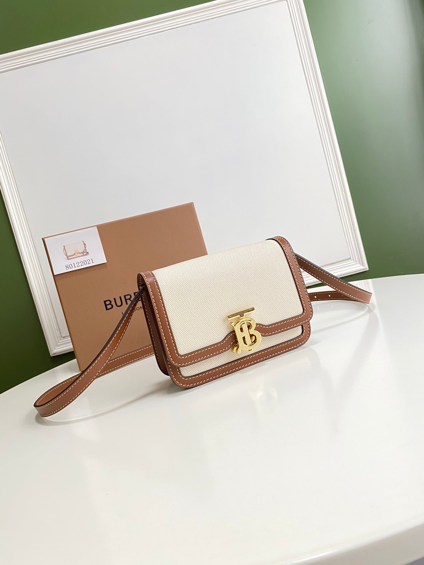 Burberry Small Two Tone  Canvas Leather TB Bag