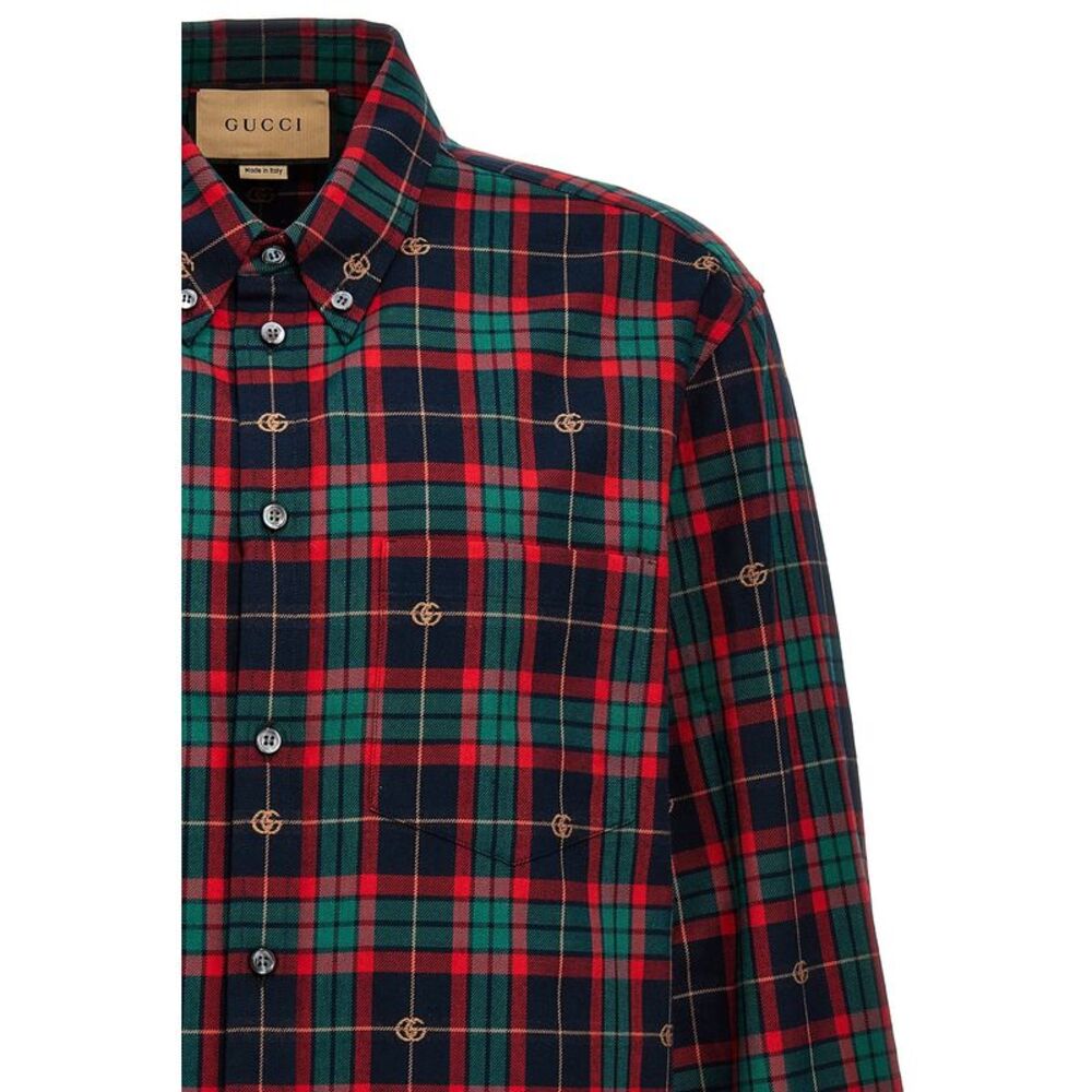 Gucci Men Red/Blue Checked Button-Down Shirt In Cotton