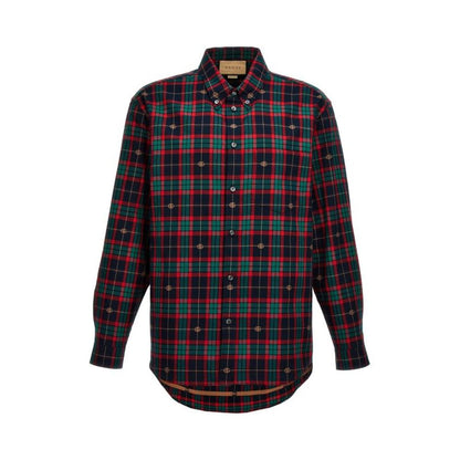 Gucci Men Red/Blue Checked Button-Down Shirt In Cotton