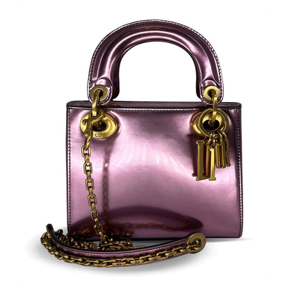 Mini Lady Dior bag metallic pink calfskin