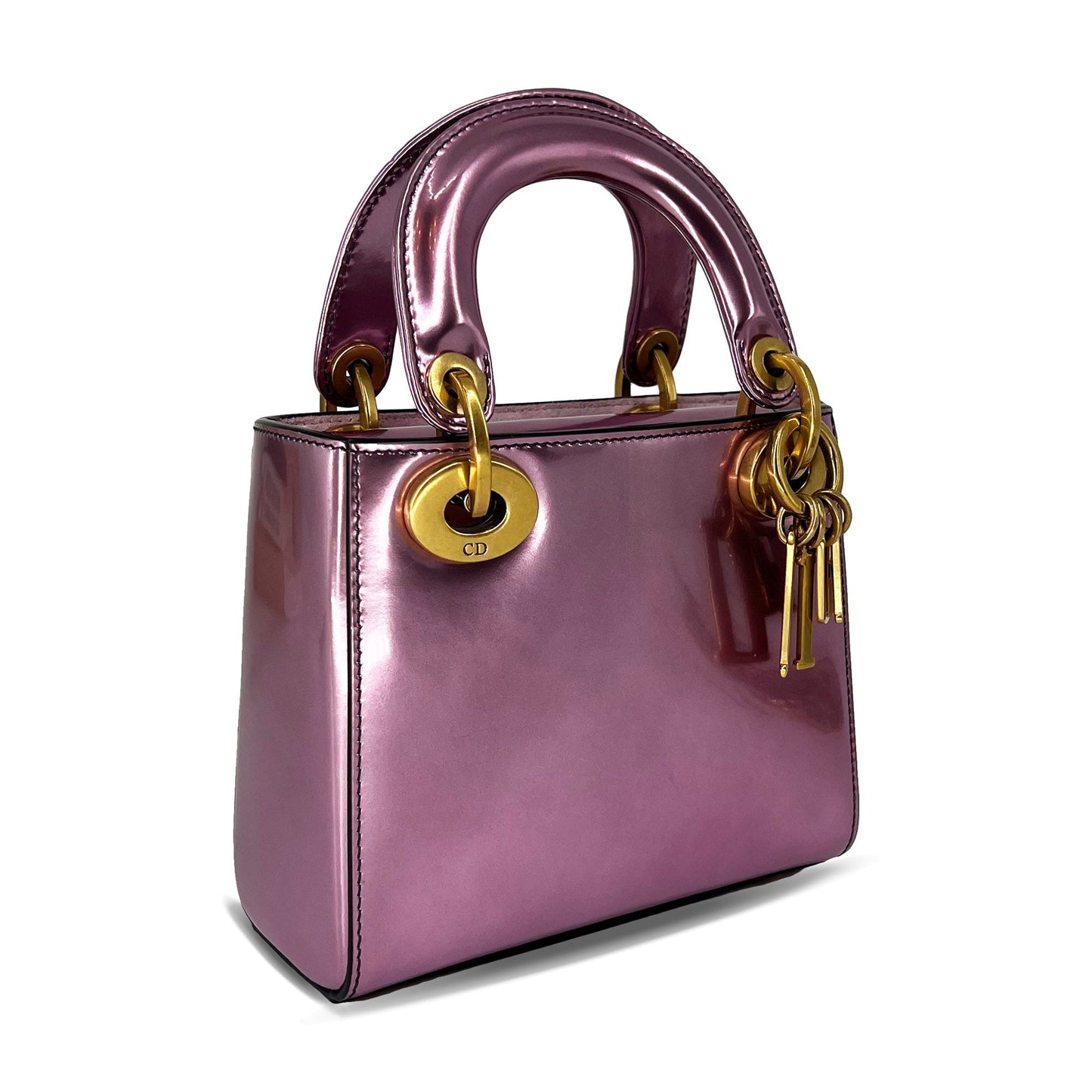 Mini Lady Dior bag metallic pink calfskin