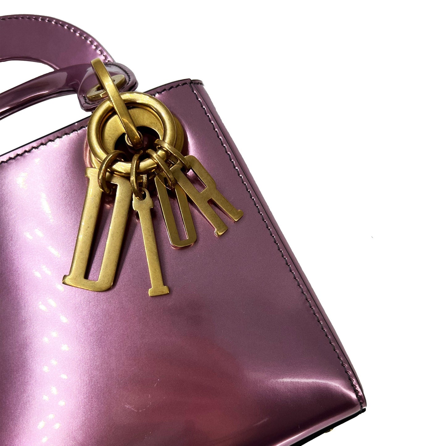 Mini Lady Dior bag metallic pink calfskin