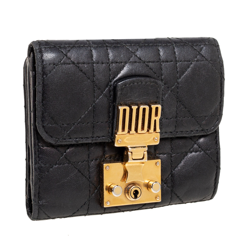 DIOR Black Cannage Leather Addict Compact Wallet