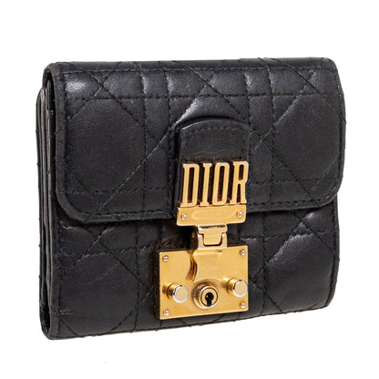 DIOR Black Cannage Leather Addict Compact Wallet