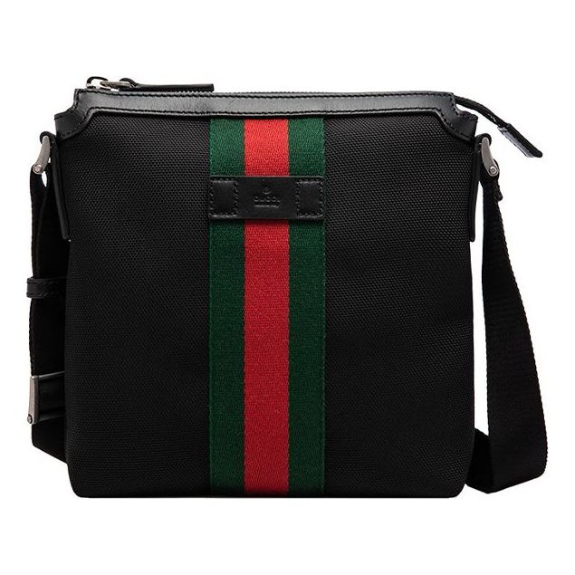 Men's GUCCI Red Green Stripe Webbing Leather Logo Canvas Shoulder Messenger Bag Black 631195-KWT7N-1060