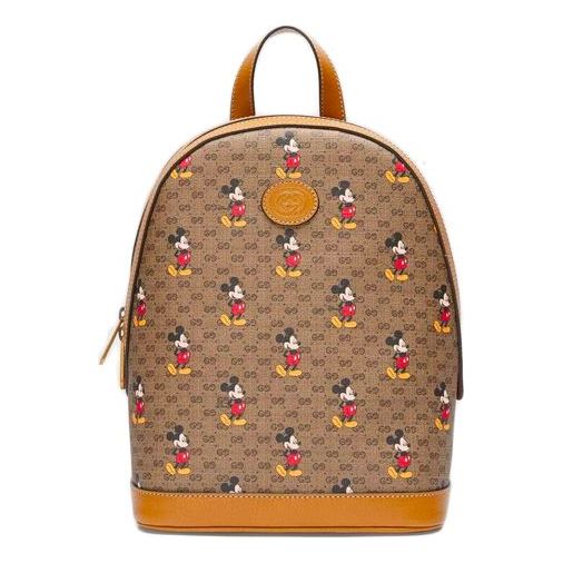 GUCCI x Disney Crossover Mickey Mouse Printing Logo Leather Logo Canvas Schoolbag Backpack Small Unisex Ebony / Brown 552884-HWUDM-8603