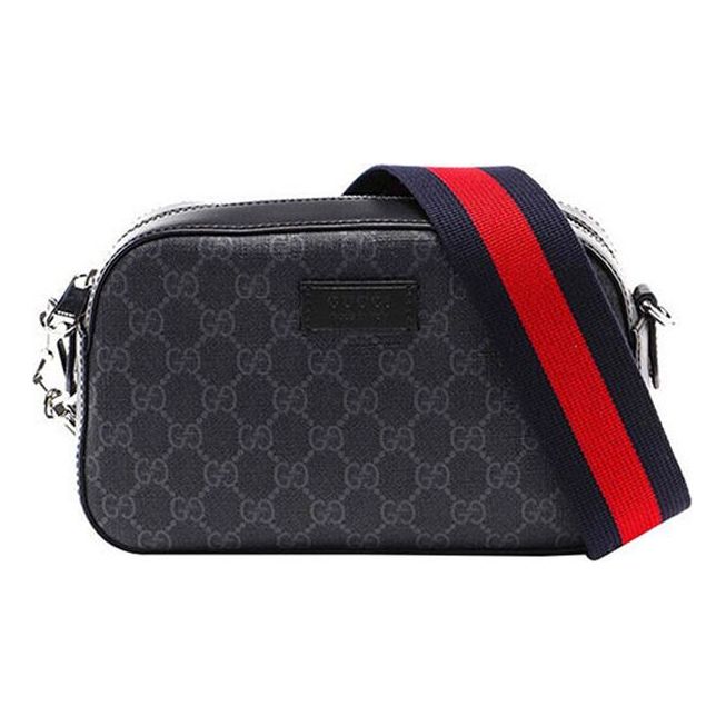 Men's GUCCI Logo Stripe Webbing Leather Logo Canvas Shoulder Messenger Bag Small Black Gray Classic 'Black Grey' 574886-K5RLN-1095