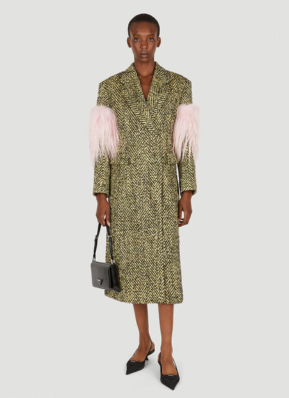 Prada Women Faux Fur Herringbone Coat