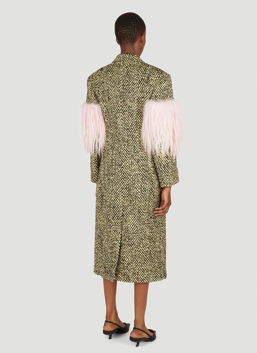 Prada Women Faux Fur Herringbone Coat