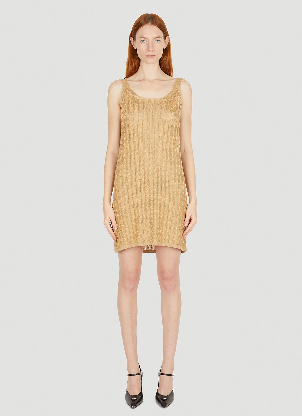 Prada Women Metallic Cabel Knit Dress