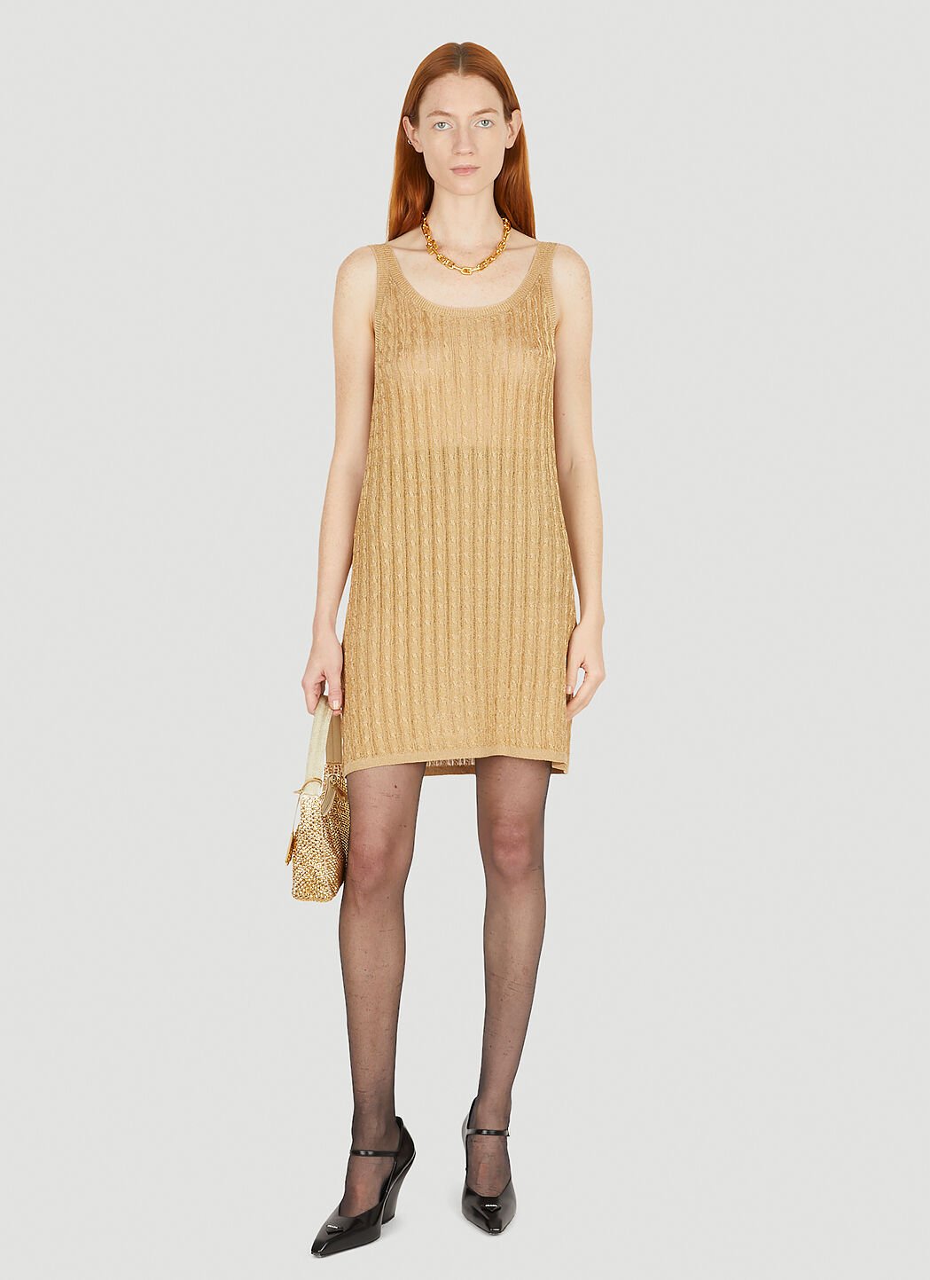 Prada Women Metallic Cabel Knit Dress